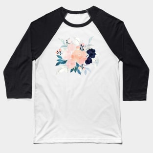 Elegant Blue Pink Mint Flowers Watercolor Floral Baseball T-Shirt